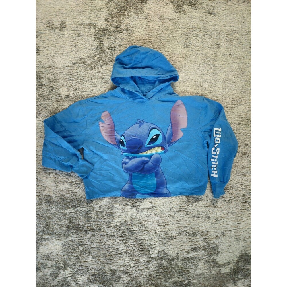 Disney Lilo & Stitch Hoodie Adult XL Blue Print Pullover Sweatshirt